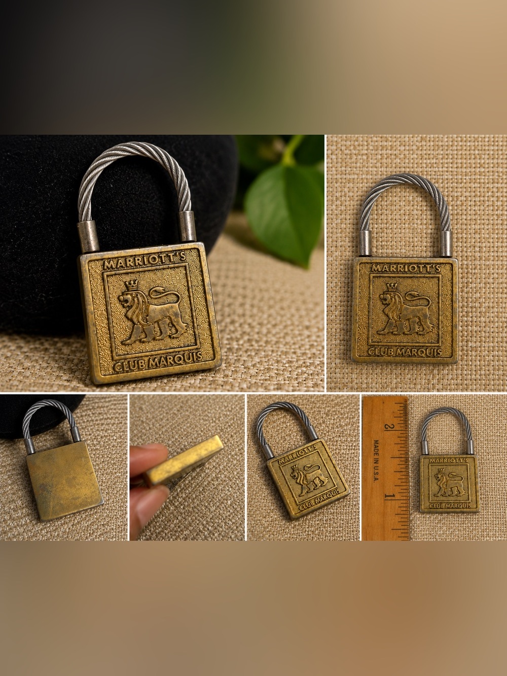 Vintage Marriott's Club Marquis Brass Tone Hotel Keychain Key Fob Lion Logo